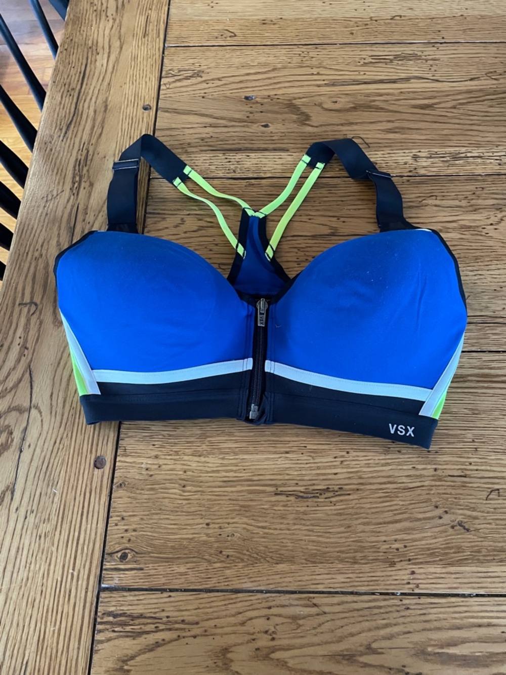 VSX Blue & Neon Green Front-Zip Sports Bra